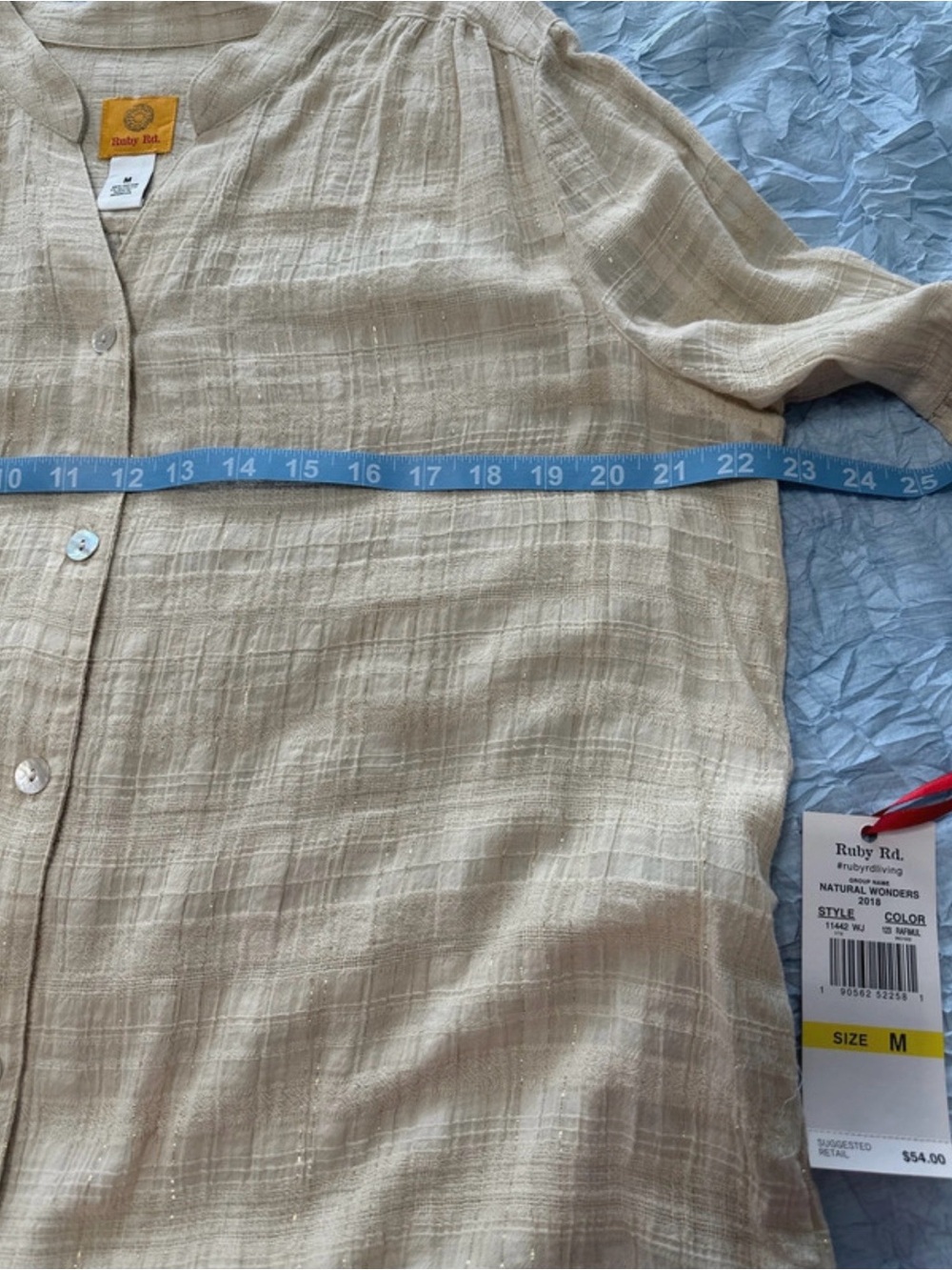 Ruby Rd. Cream Button-Front Tunic with Subtle Metallic Thread - Picture 4 of 6